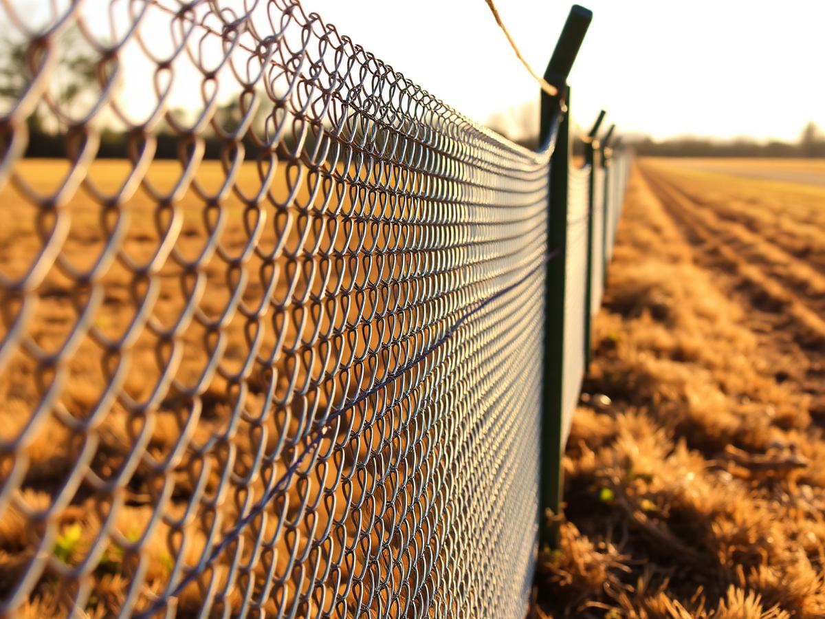 Diamond mesh fence installed along a rural boundary
